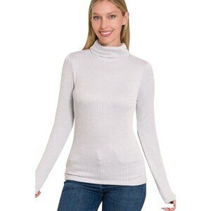 Zenana Grey Ribbed Turtleneck Long Sleeve Top NEW
